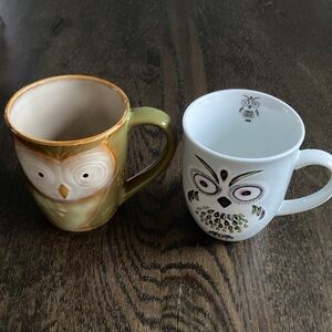 Owl Design Ceramic Mug Set - Green and White